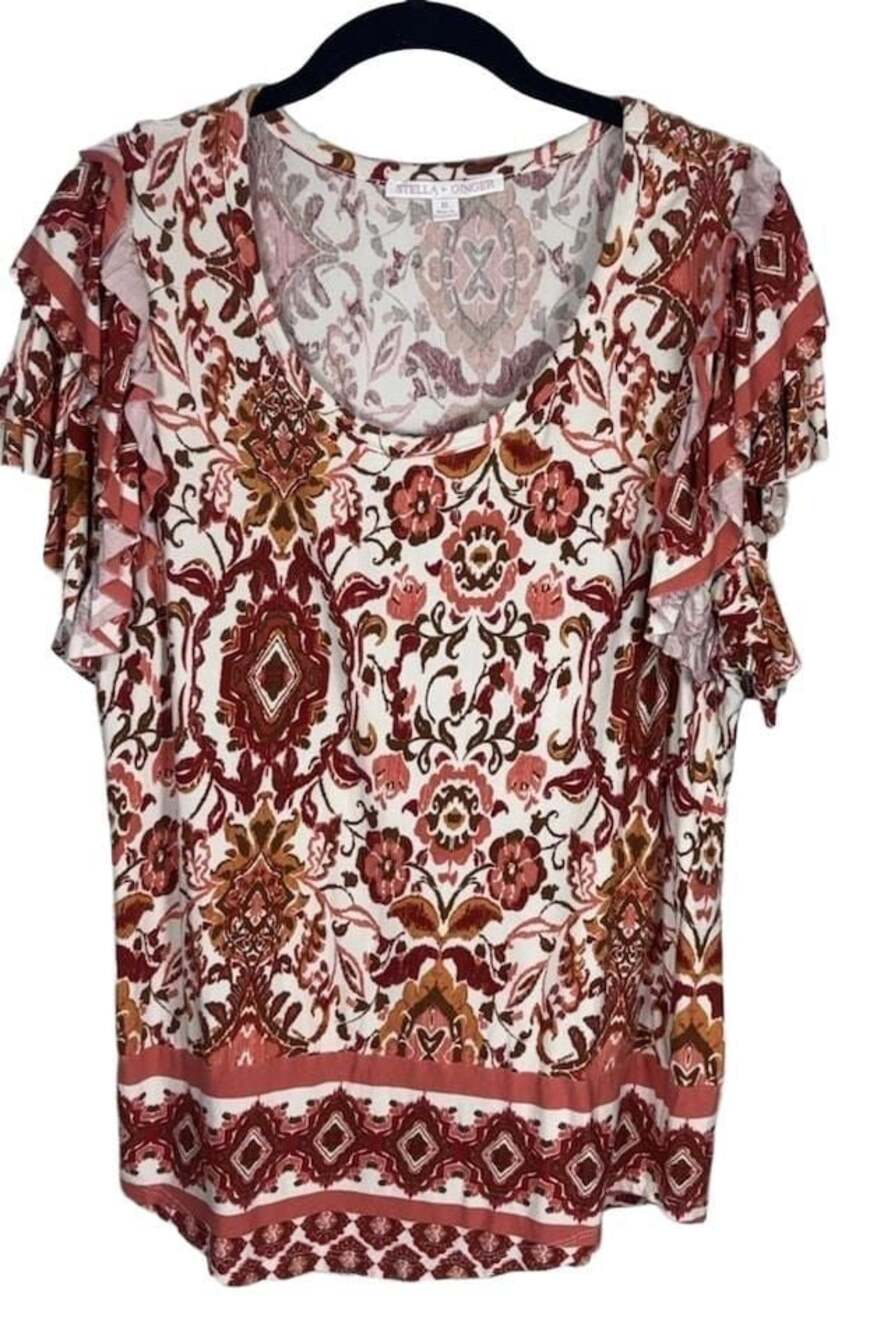 Stella + Ginger Floral Print Ruffle Sleeve Top XL
